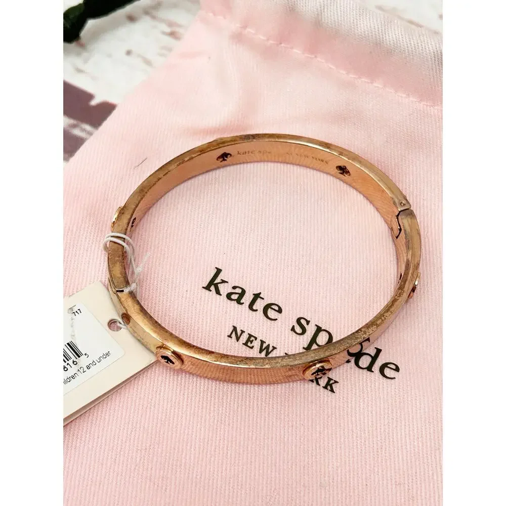 KATE SPADE Rose Gold Heritage Spade Hinged Bangle Bracelet Heart Stud Earrings